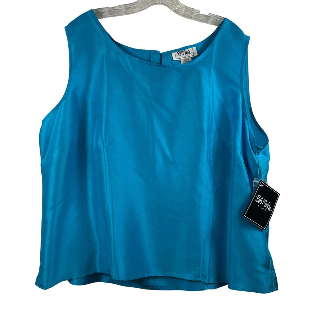 Bob Mackie Studio Turquoise Blue 100% Silk Shell Tank Top Plus Size 22W NWT